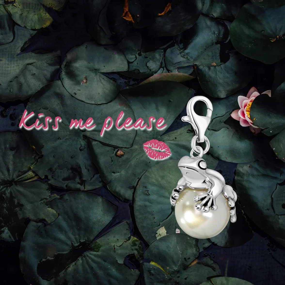 Quiges Charm con Cierre Rana en Perla Plateado Abalorios Joyería