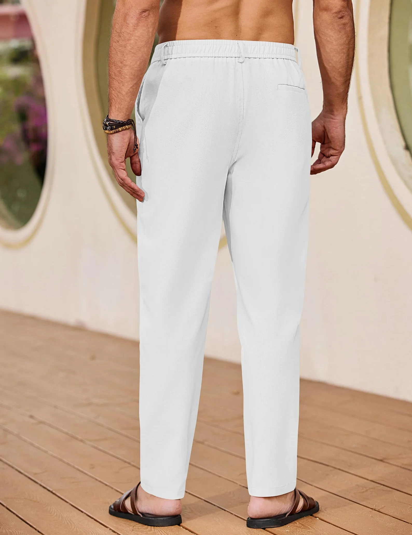 COOFANDY Pantalones Lino Hombre Pantalones Largos de Verano Ligeros con Bolsillos Cintura Elástica Cordón