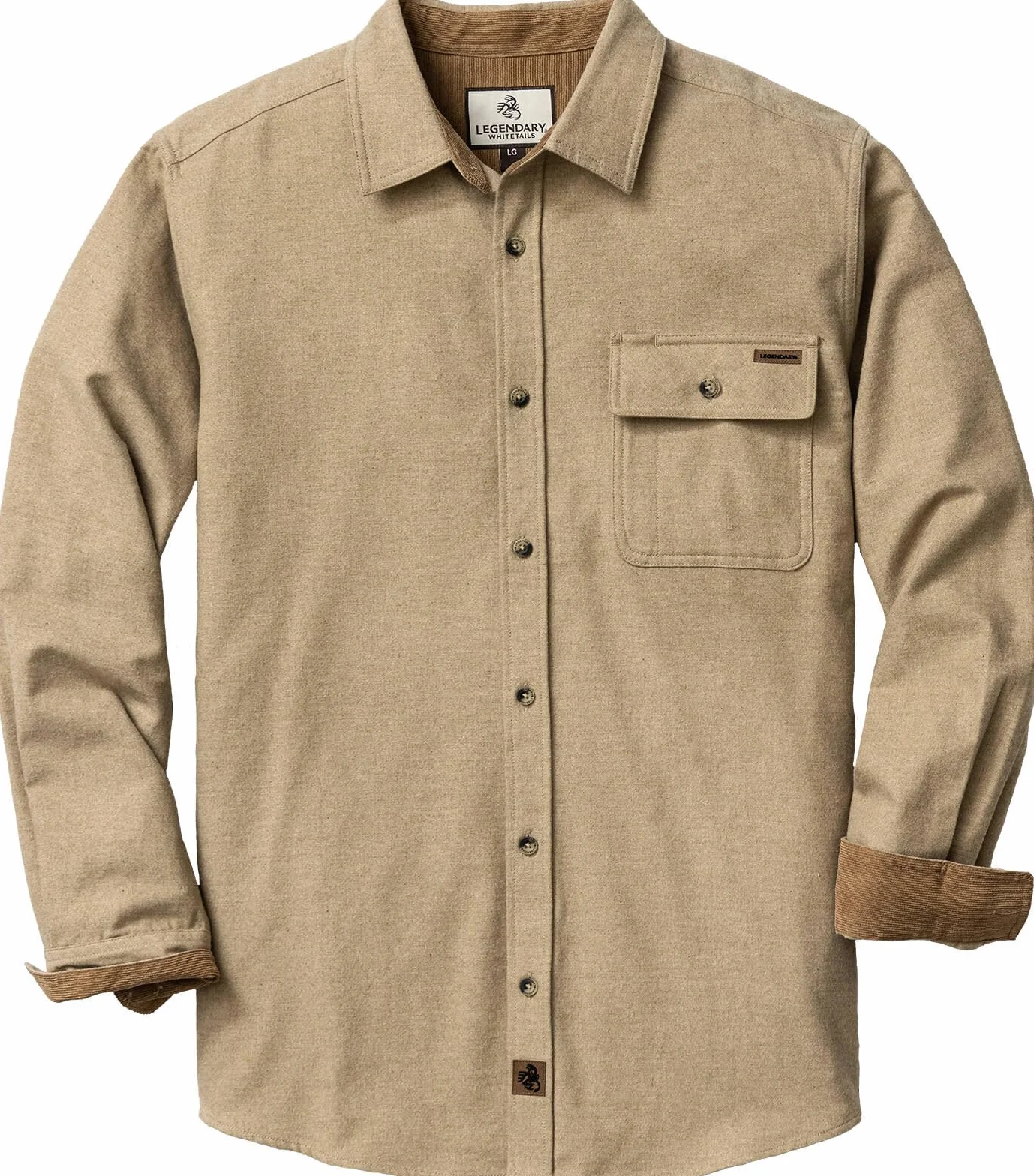 Legendary Whitetails Camisa de Franela Buck Camp para Hombre, Manga Larga, con Botones, Estilo Casual, puños de Pana, Color Arena Jaspeado, Talla L, Arena Jaspeada, L
