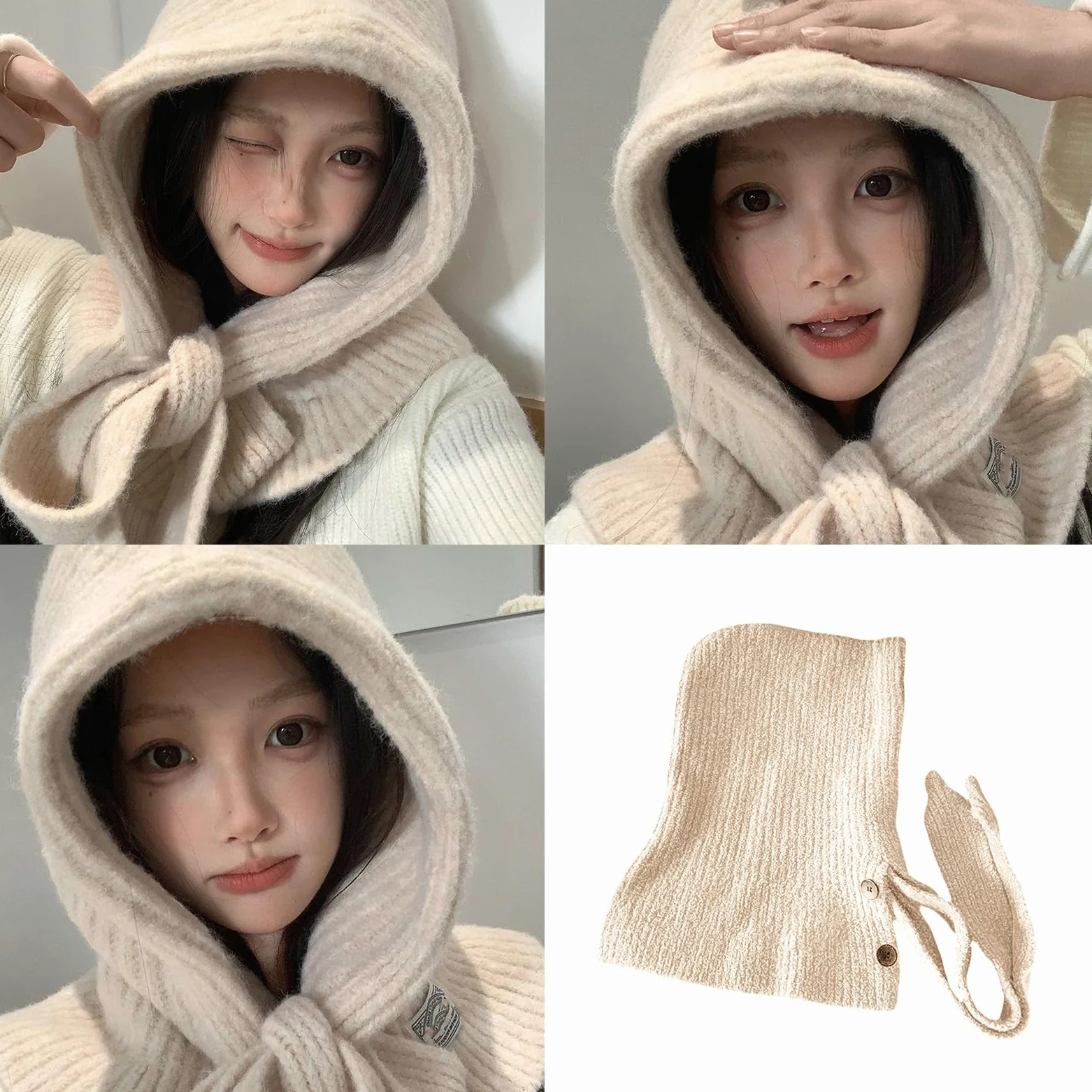 Gorro con capucha de estilo coreano popular con protección para el cuello, bufanda de mezcla de lana suave para clima frío, esencial para clima frío