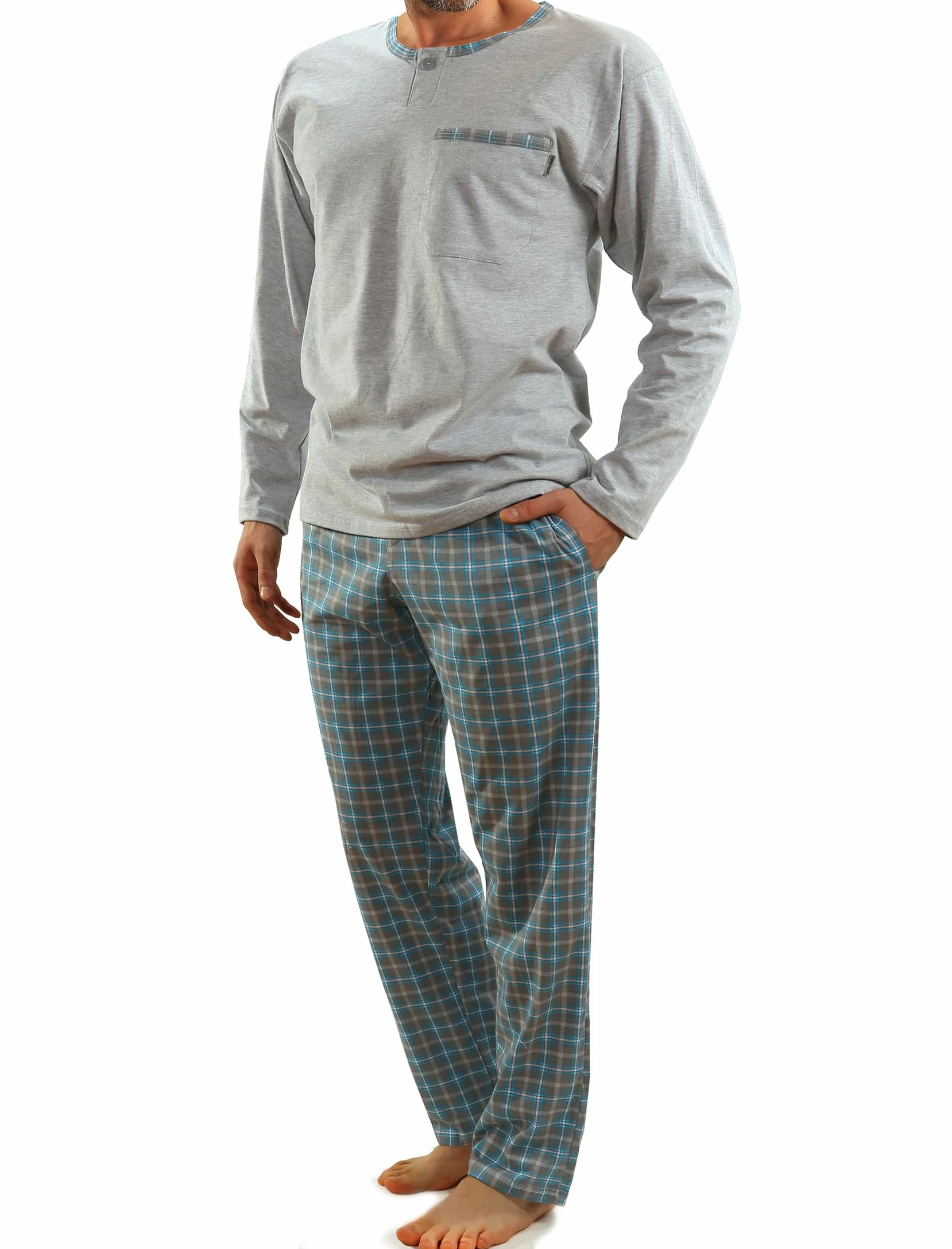 Sesto Senso Pijama Hombre Largo Algodon Inverno Clásico 2 Piezas Ropa De Dormir Conjunto Camisa Manga Larga Pantalones Largos