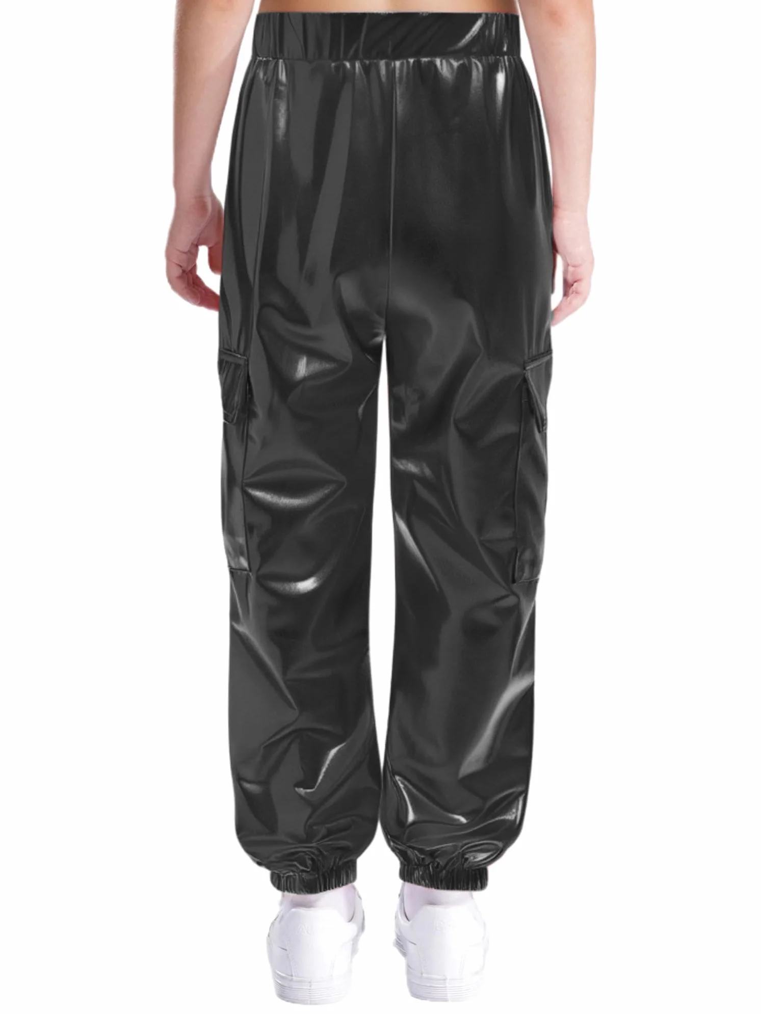 Freebily Pantalones de Cuero Metálico Brillante para Niñas Niños Deportivos Elásticos Jazz Hip Hop Baile