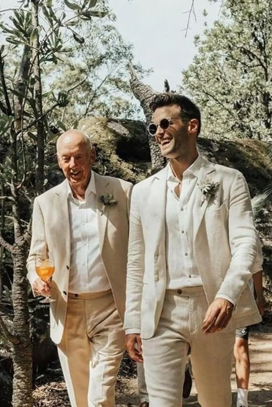 Traje de lino 2 piezas hombre ajustado verano boda novio chaqueta esmoquin pantalones