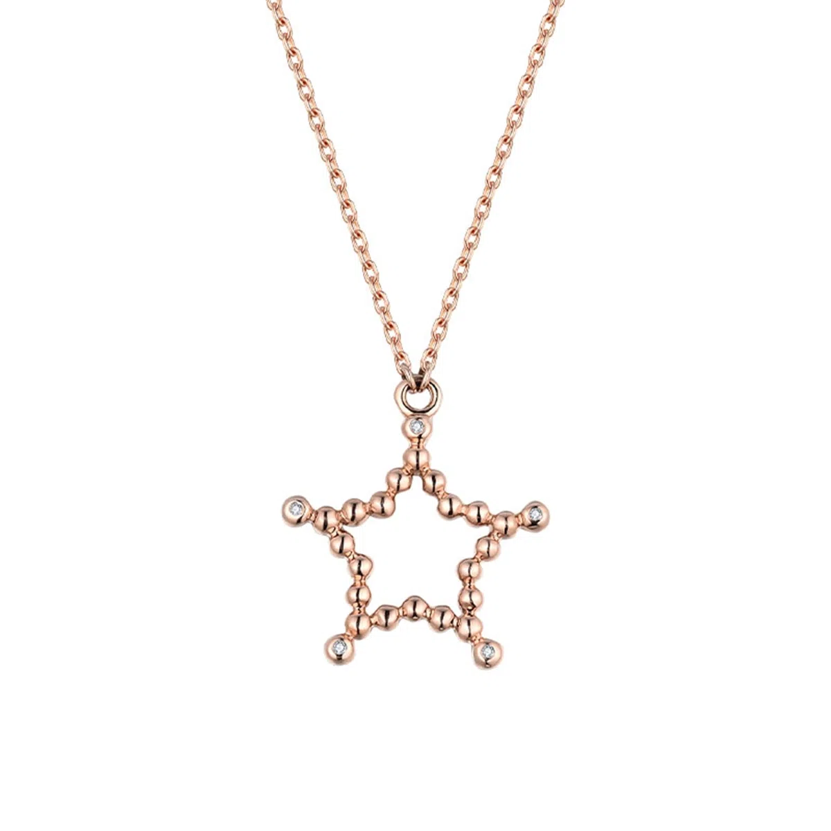 Collar de oro para mujer, estrella hueca de oro rosa de 9 quilates, 14 quilates, 18 quilates con diamante redondo de 0,01 quilates, collares de 14 quilates para mujer