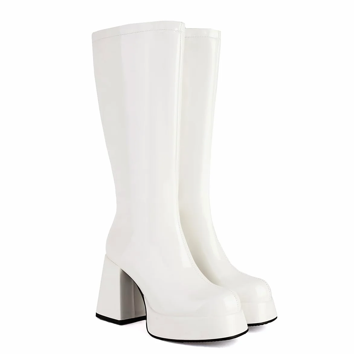 Mujeres Chunky Heel Plataforma Side Zipper GO GO Botas 1960s & 1970s Retro