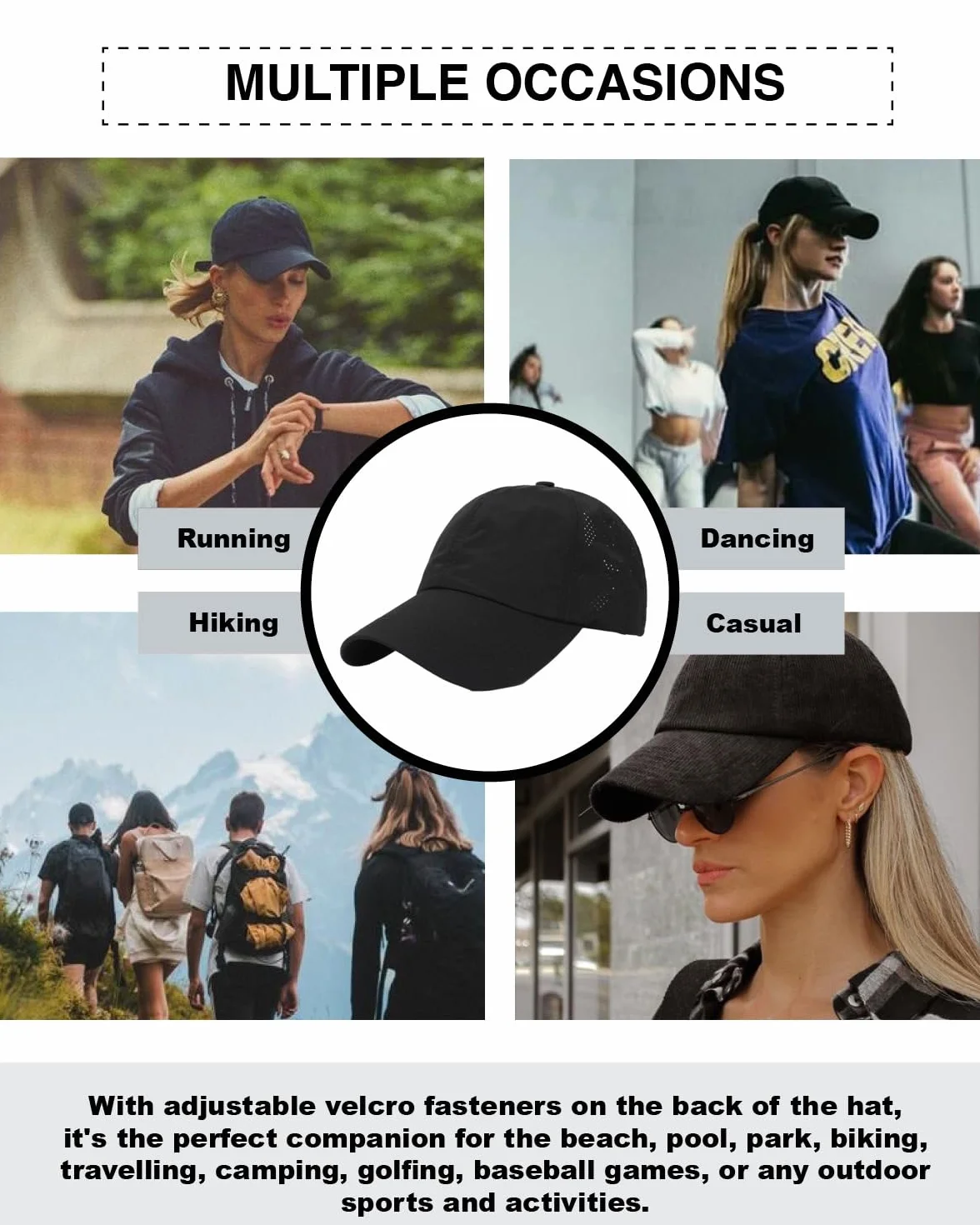 Gorra de Béisbol Mujer Cola de Caballo Transpirable Secado rápido Deporte Ajustable Buckle Malla - Negro