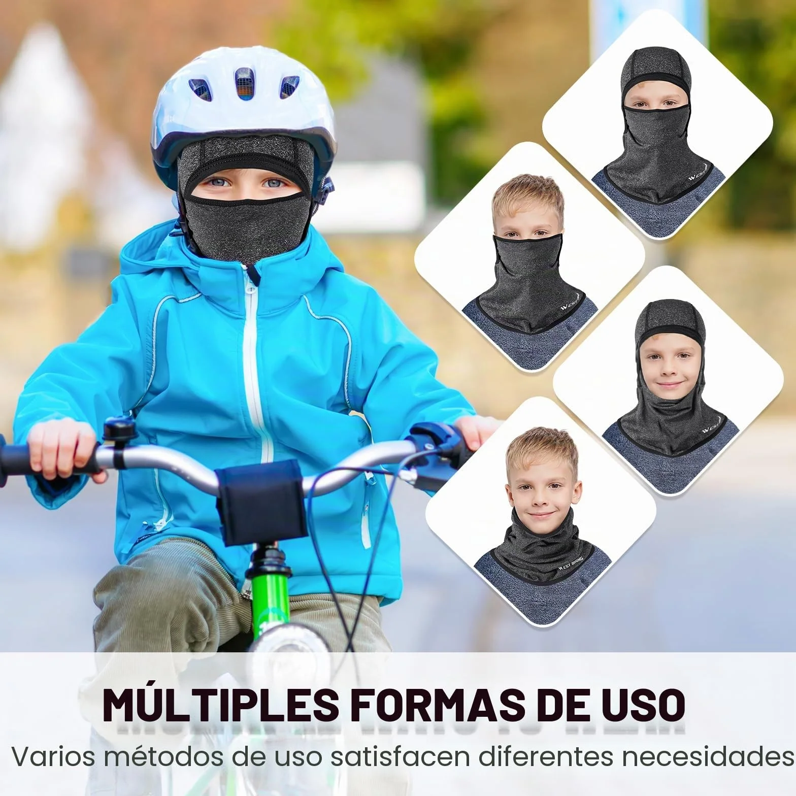 Pasamontañas Térmico Niños 4-12 Años, Máscara Esquí Ciclismo Forro Polar Cálido Prueba Viento Calentador Cuello