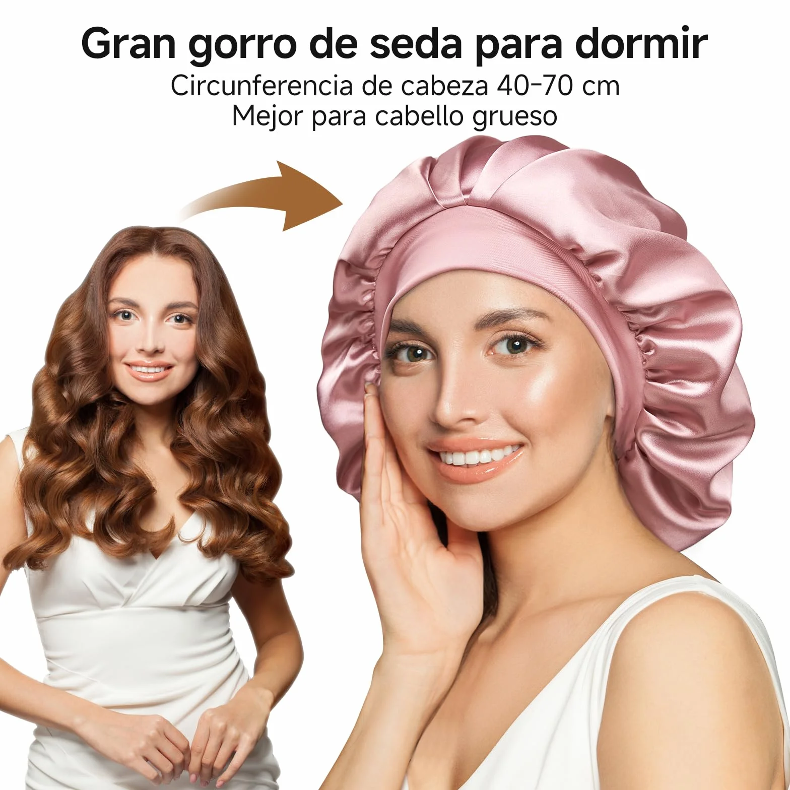 Umisleep Gorro de Seda para Dormir 100% Seda de Morera 6A 22 Momme Doble Capa Antideslizante Ajustable