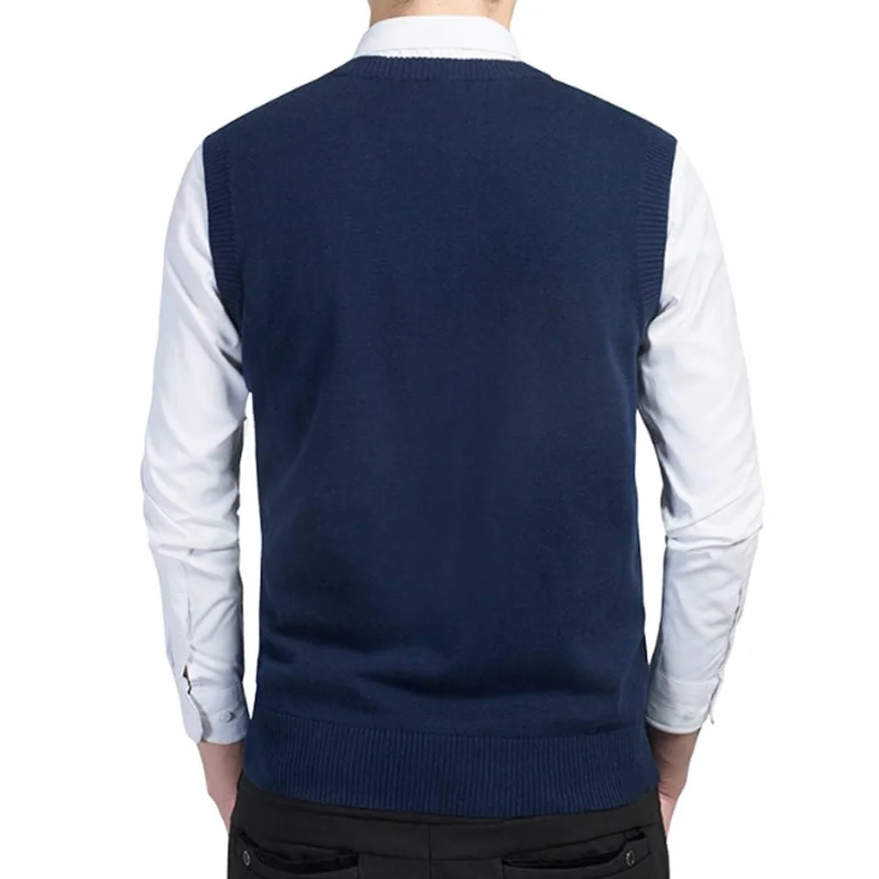 Jerséis sin Mangas para Hombre Chalecos de Punto con Cuello en V