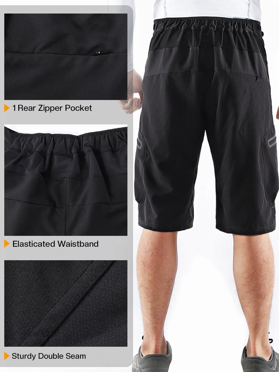 ARSUXEO Pantalones Cortos de Ciclismo para Hombre Pantalones Cortos MTB de Ajuste Holgado Parte Inferior para Deportes al Aire Libre Repelente al Agua con 7 Bolsillos 1202