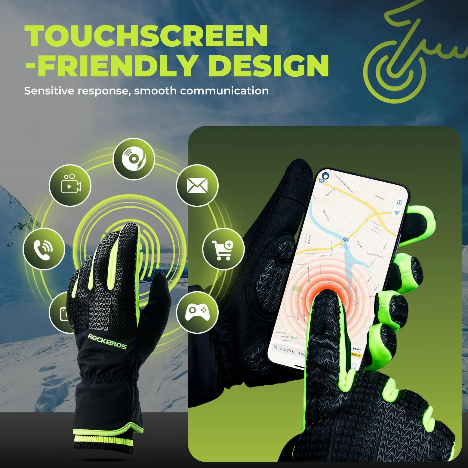 ROCKBROS Guantes de Invierno, Guantes Térmicos de Thinsulate Ciclismo Pantalla Táctil para Hombre Mujer, Guantes Cálidos para Bicicleta Running Senderismo