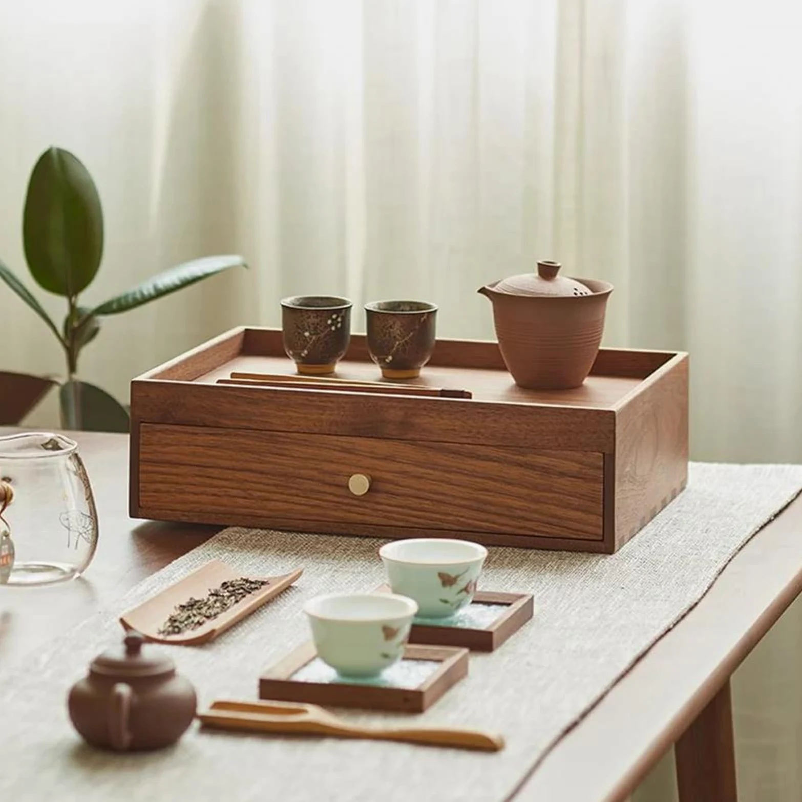 Collar Organizador Negocio de Madera sólida Caja de Almacenamiento de Almacenamiento de té Caja de Almacenamiento de Pastel de té con cajón