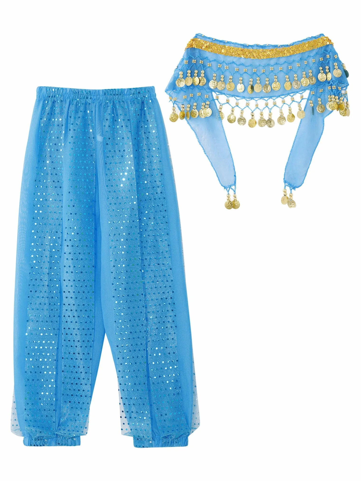 Pantalón Bombacho con Monedas para Niñas Gasa Brillante Cintura Elástica