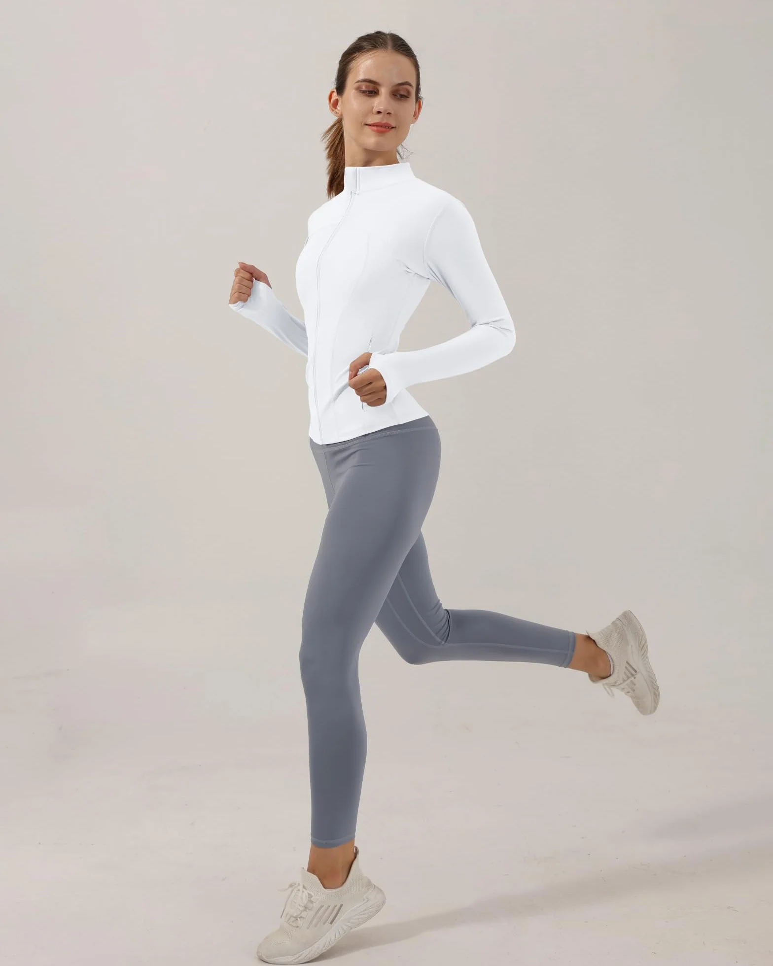 Locachy Chaqueta deportiva ajustada con cremallera completa para mujer, con bolsillos