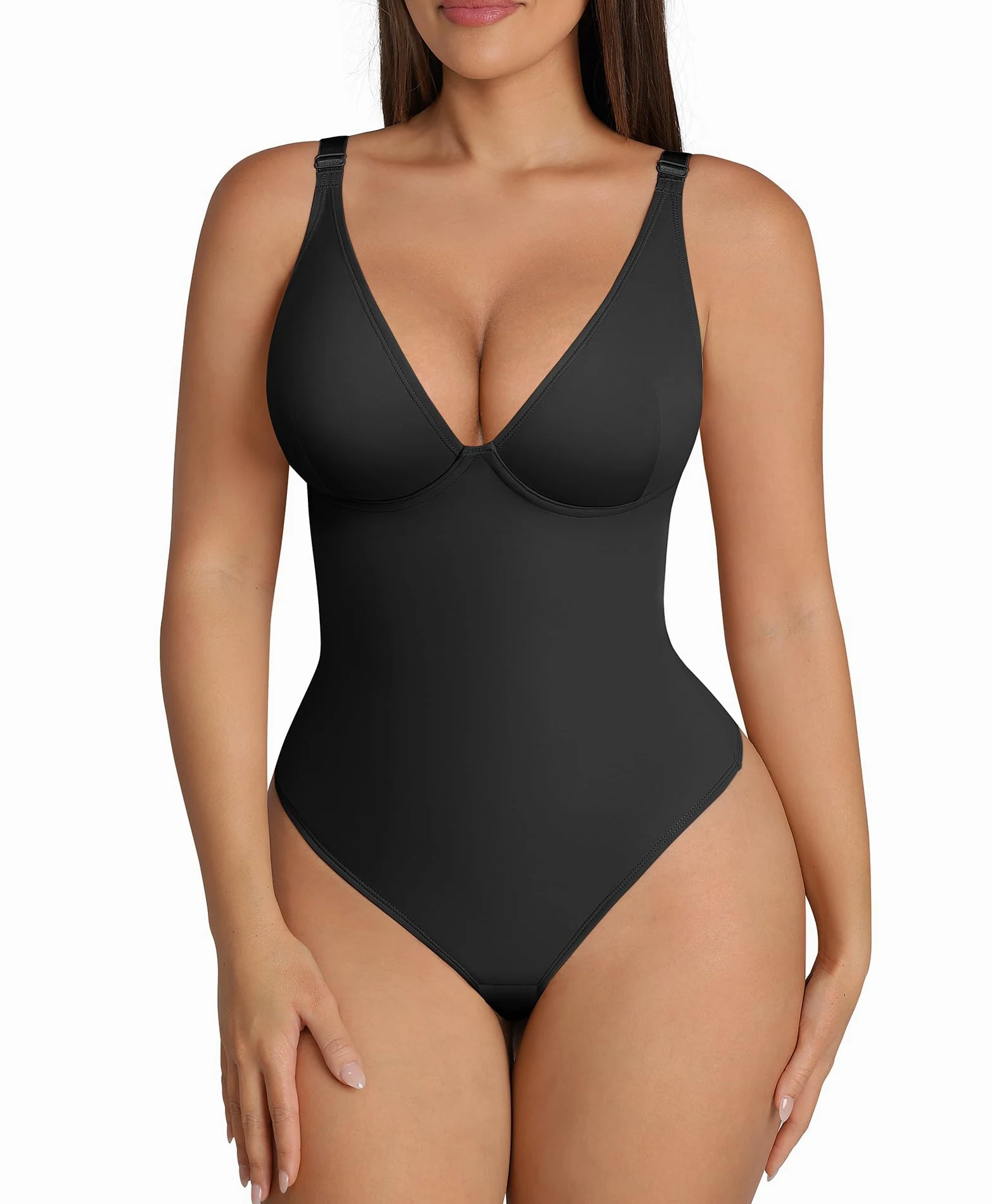 FeelinGirl Body Reductor para Mujer Lumbar Adelgazante Fajas Colombianas Control de Barriga Shapewear Bodysuit Tanga con Cuello en V Profundo