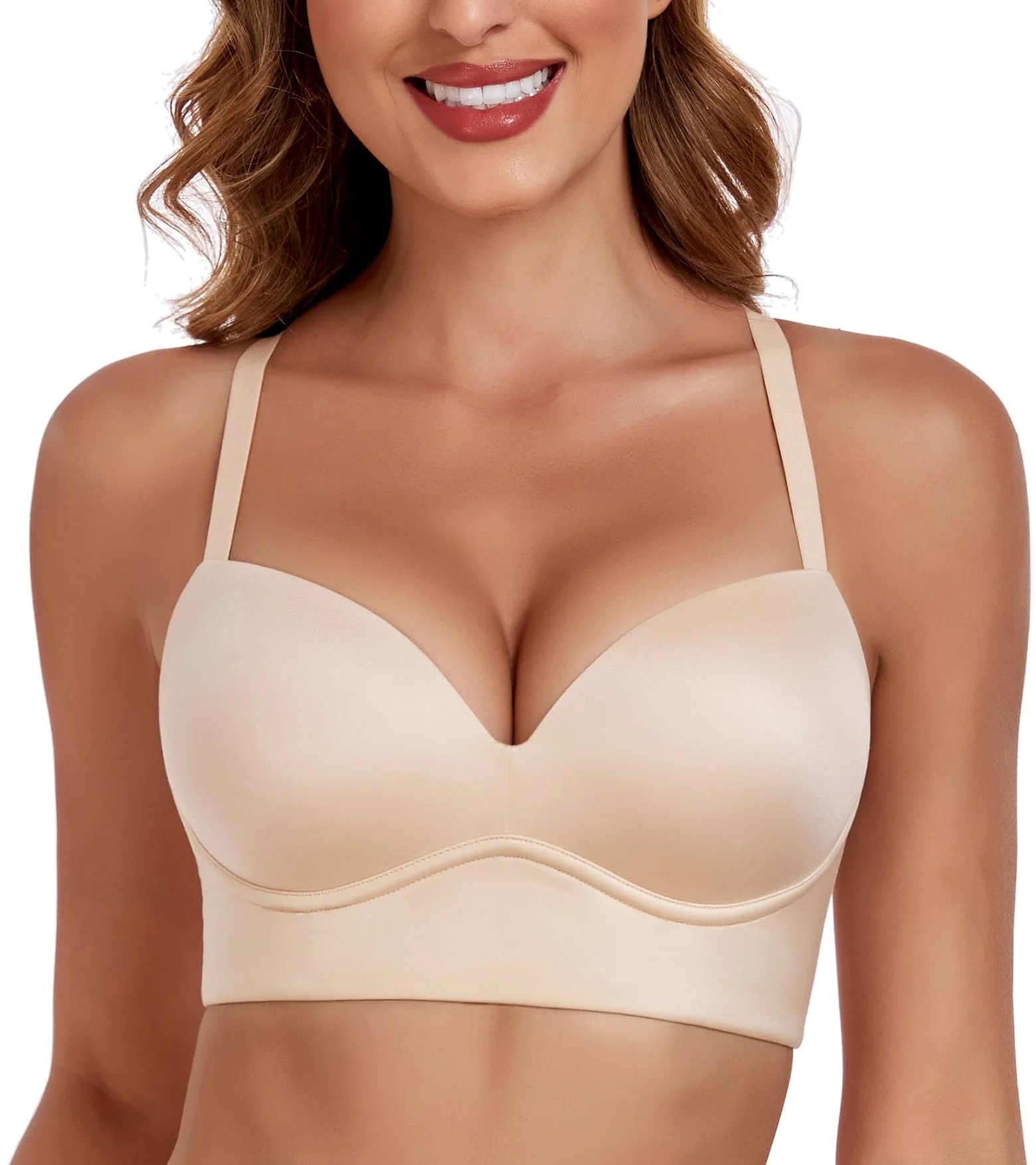 Lemorosy Sujetador push up sin aros para mujer, multidirección, convertible, escote en V, sin aros, acolchado, cómodo, brasier tipo camiseta