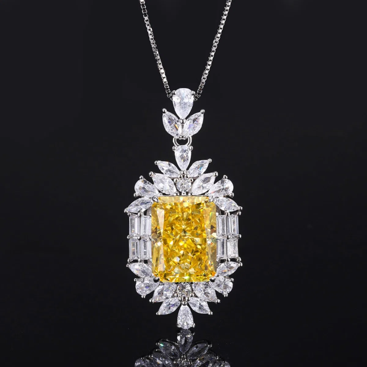 Juego de 2 piezas de joyería de boda amarillas para novia, dama de honor, collar con colgante de eslabones y anillos de tamaño 5-9, juego de joyas de diamantes de imitación de circonita cúbica
