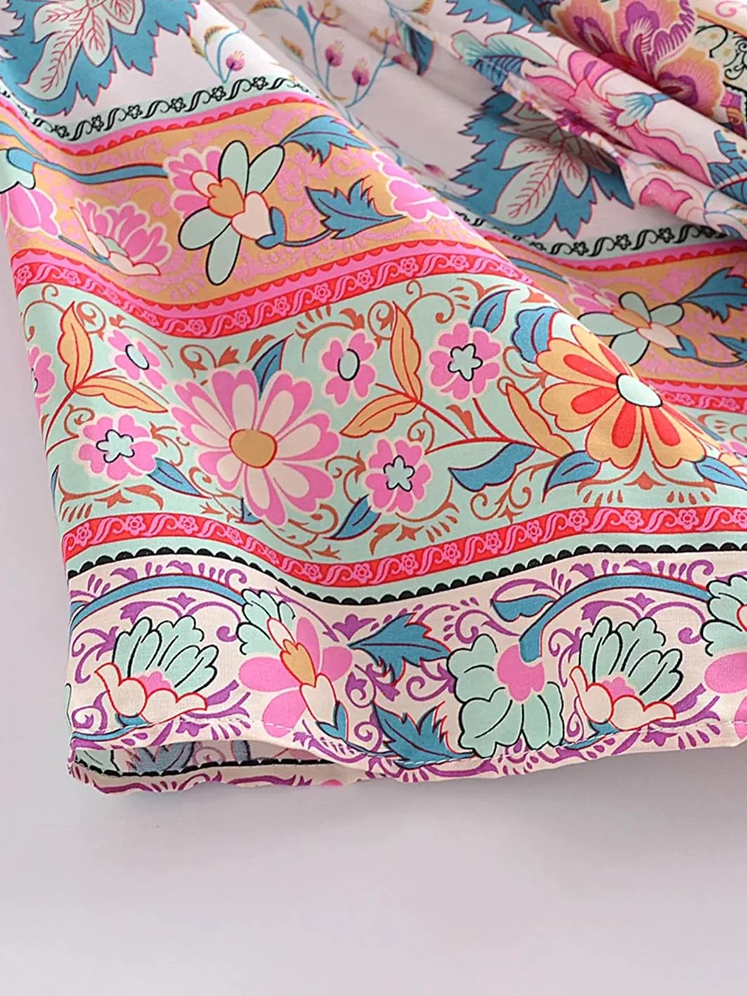 Disimlarl Kimono bohemio con estampado de manga murciélago para mujer, cuello en V, borla, manga larga, para cubrir el bikini