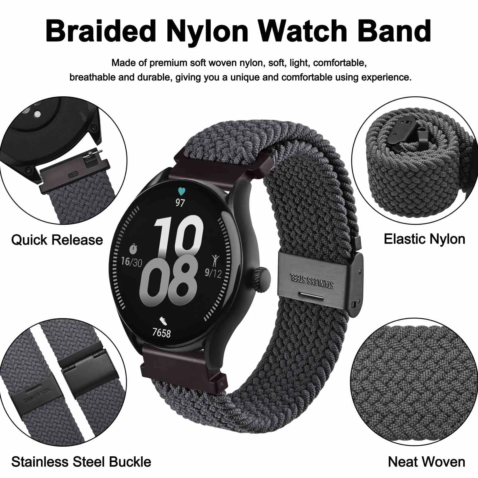 WOCCI Tejido Correas Reloj de Nailon para Hombre y Mujer, Hebilla Ajustable, Liberación Rápida, Trenzado Bandas Deportivas de Repuesto 18mm 19mm 20mm 21mm 22mm