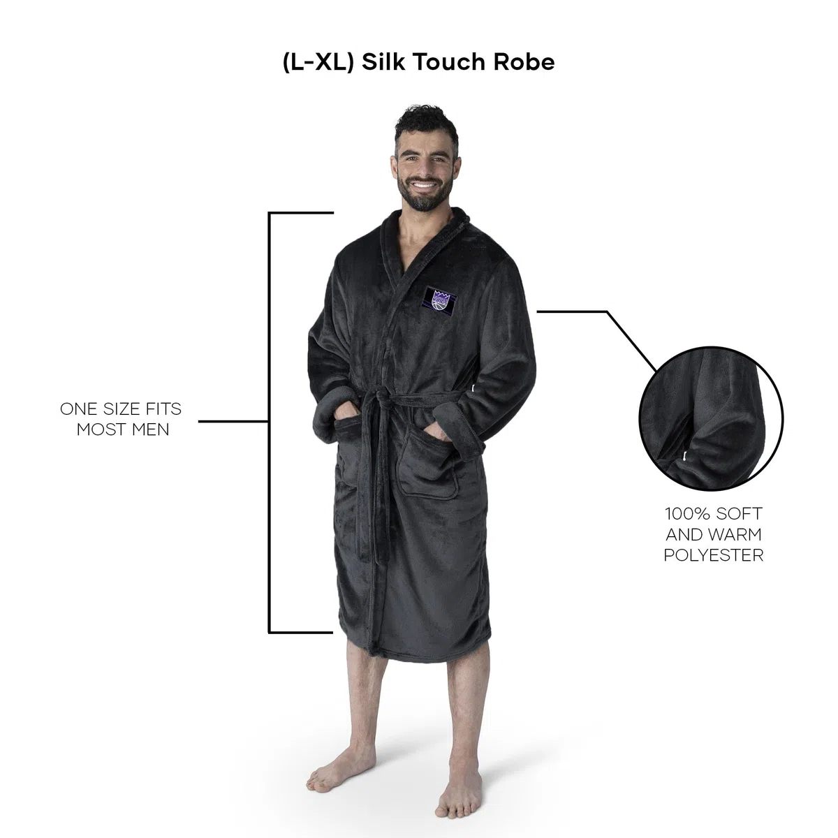 Northwest Bata de baño para hombre con parche de transferencia de tacto sedoso, color negro, talla XL, Fast Track Negro, XL