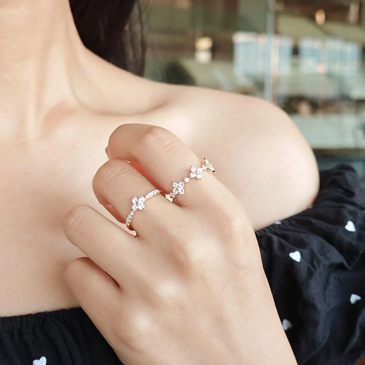 Alianzas de oro amarillo de 9 K/14 K/18 K con moissanita, forma de cruz