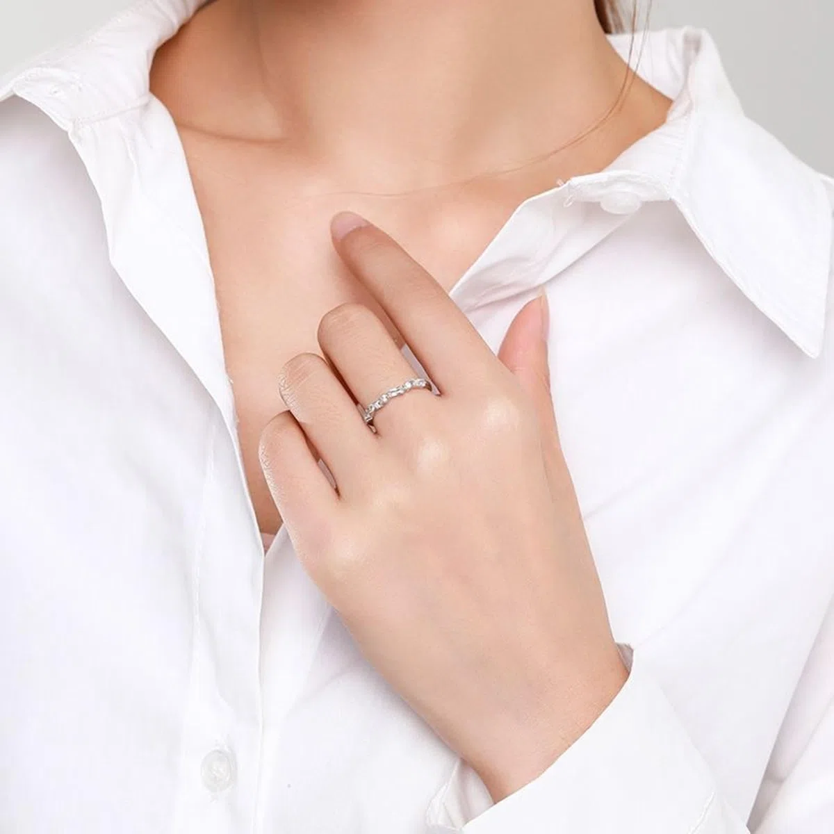 Anillo de oro para mujer, anillo de boda de oro real con diamante cultivado en laboratorio, alianzas de boda de oro blanco, media eternidad, para mujeres