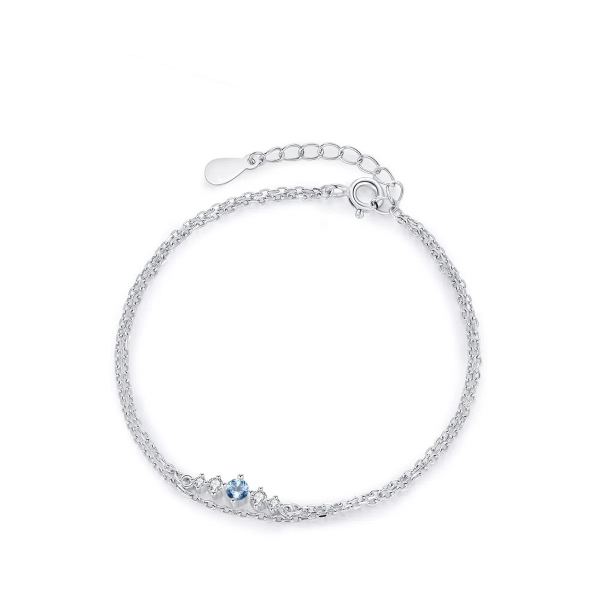 Pulsera para mujer, pulsera de moda de doble capa con zafiro redondo de 0,25 quilates, oro blanco y platino creado en laboratorio