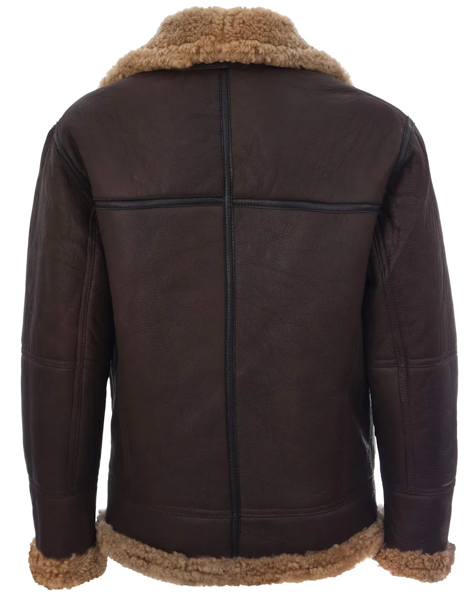 Infinity Leather Chaqueta de Cuero del Aviador del Vuelo de la Piel de Oveja del Marrón del B3 Para Hombre