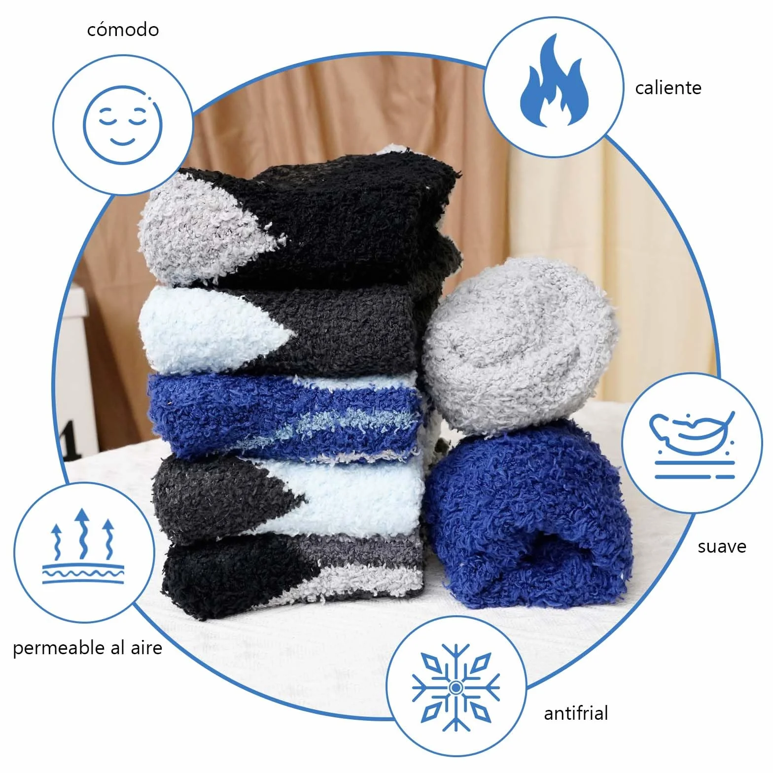 LOFIR Calcetines Invierno Antideslizantes para Hombre: Calcetines Térmicos para Dormir - Calcetines Calentitos y Gordos de Polar Coral Calcetines Suaves y Mullidos con Rayas 36-46 5 Pares
