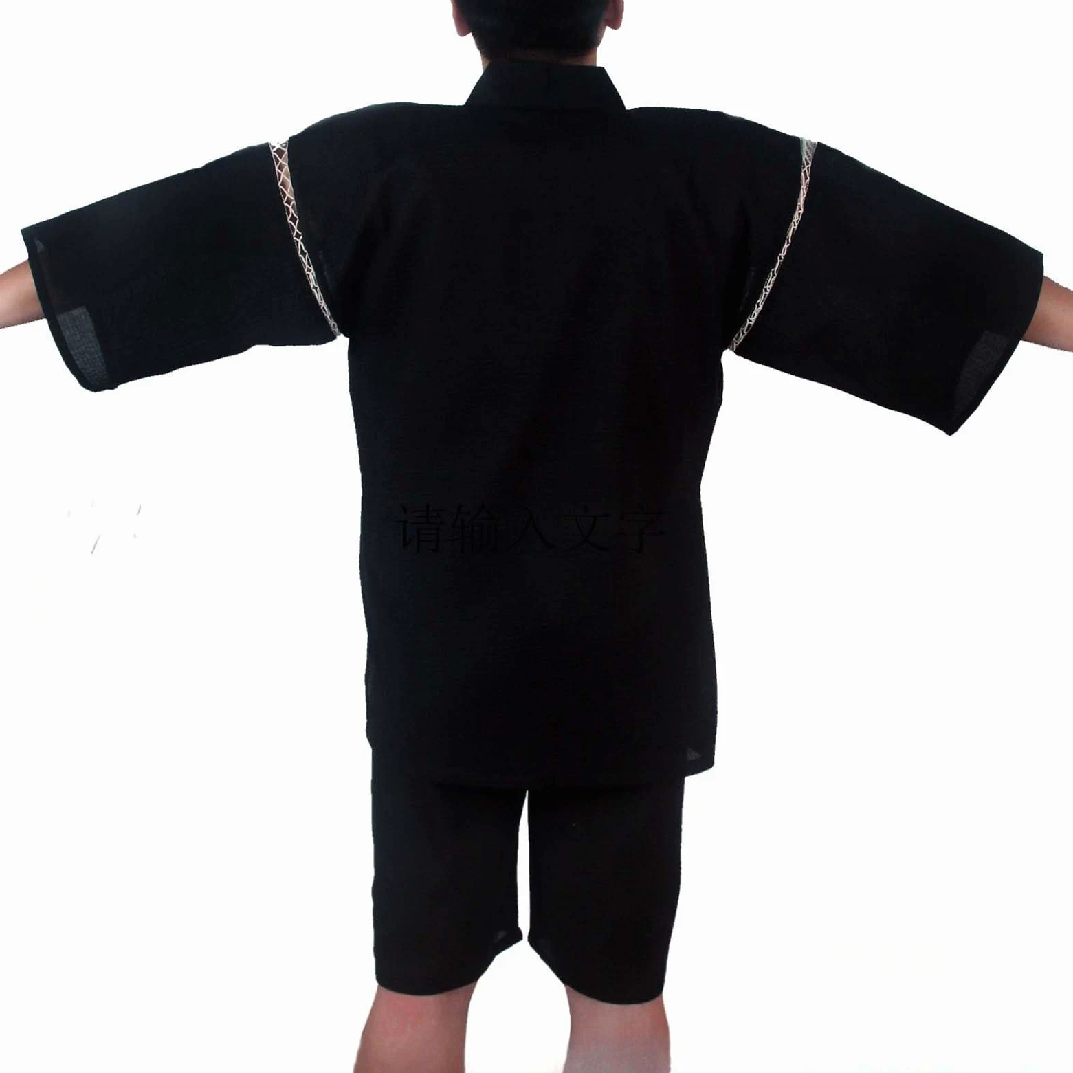 ZEALMAX Conjunto de kimono japonés para hombre, camisa y pantalones cortos, algodón y lino, bata de baño, color negro