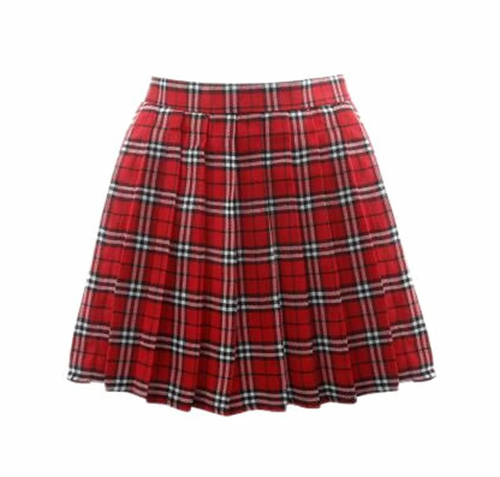 WEITING Falda Plisada Corta de Cintura Alta para Mujer - Cuadros Rojos y Verdes - XL