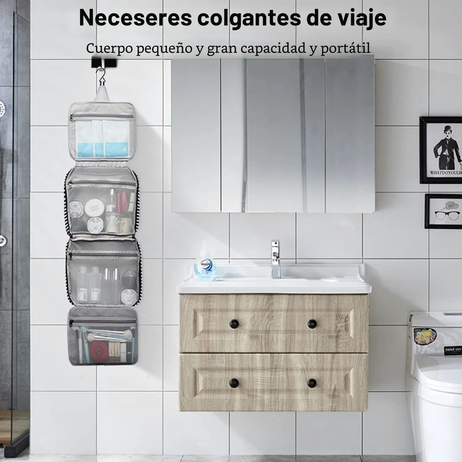 FANDARE Bolsas de Maquillaje Neceser de Viaje Mujeres Hombres Lona Bolsa de Cosméticos de Viaje Neceser de Viaje para Colgar Bolsas de Aseo Cosméticos Organizador Neceseres de Viajes de Negocios