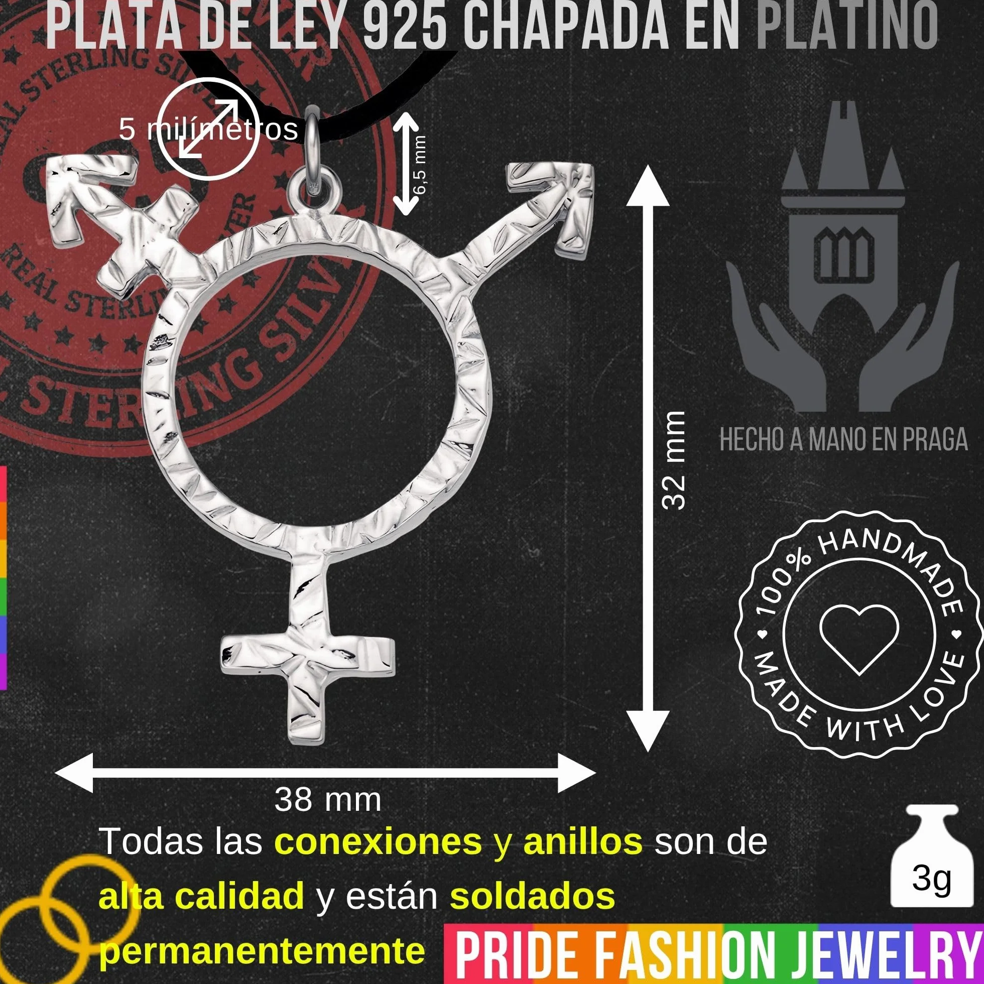 Colgante Charm LGBTQ Pride plata de ley 925 chapado en platino bañado en oro joya collar pulsera regalo