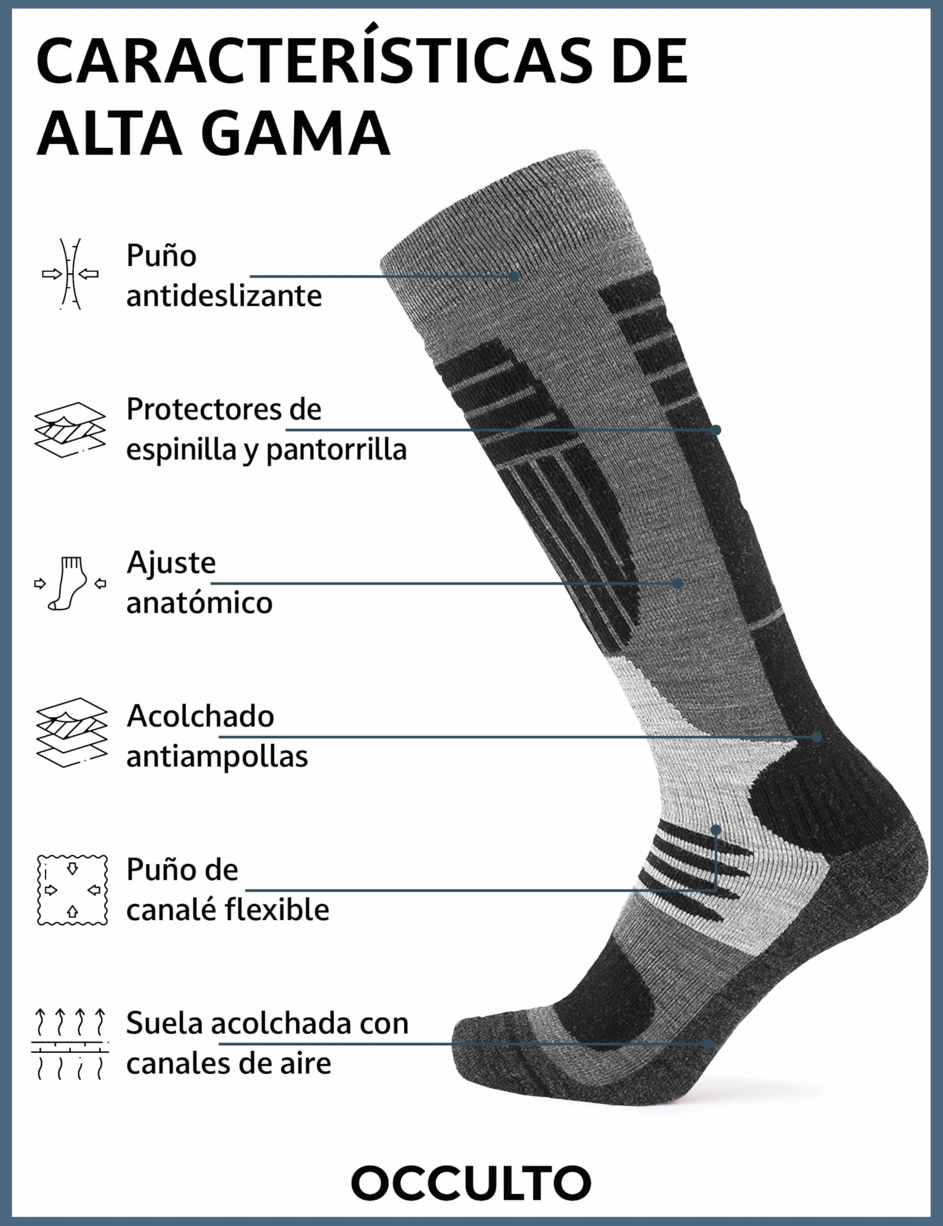 Occulto Calcetines Esqui para Hombre 2 pares, 4 Pares (modelo: Felix)
