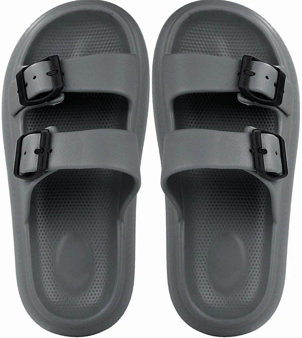 Gaatpot Zapatilla de Baño Niños Niña Chanclas Zapatos de Playa y Piscina Ajustable Doble Hebilla Sandalias Antideslizantes Gris 33/34 EU