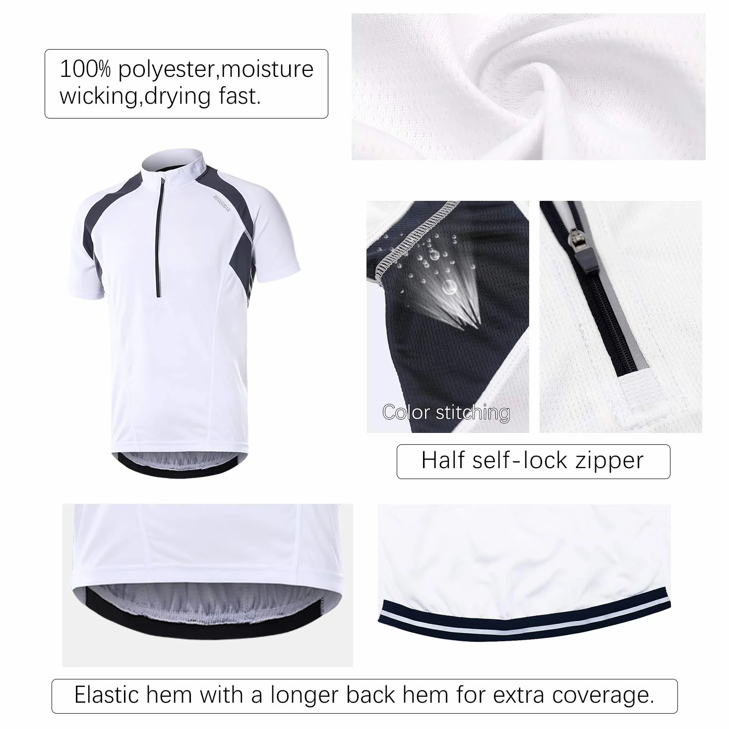 BERGRISAR Hombre Media Cremallera Ciclismo Maillot Primavera Verano Manga Corta Ropa Ciclista BG060