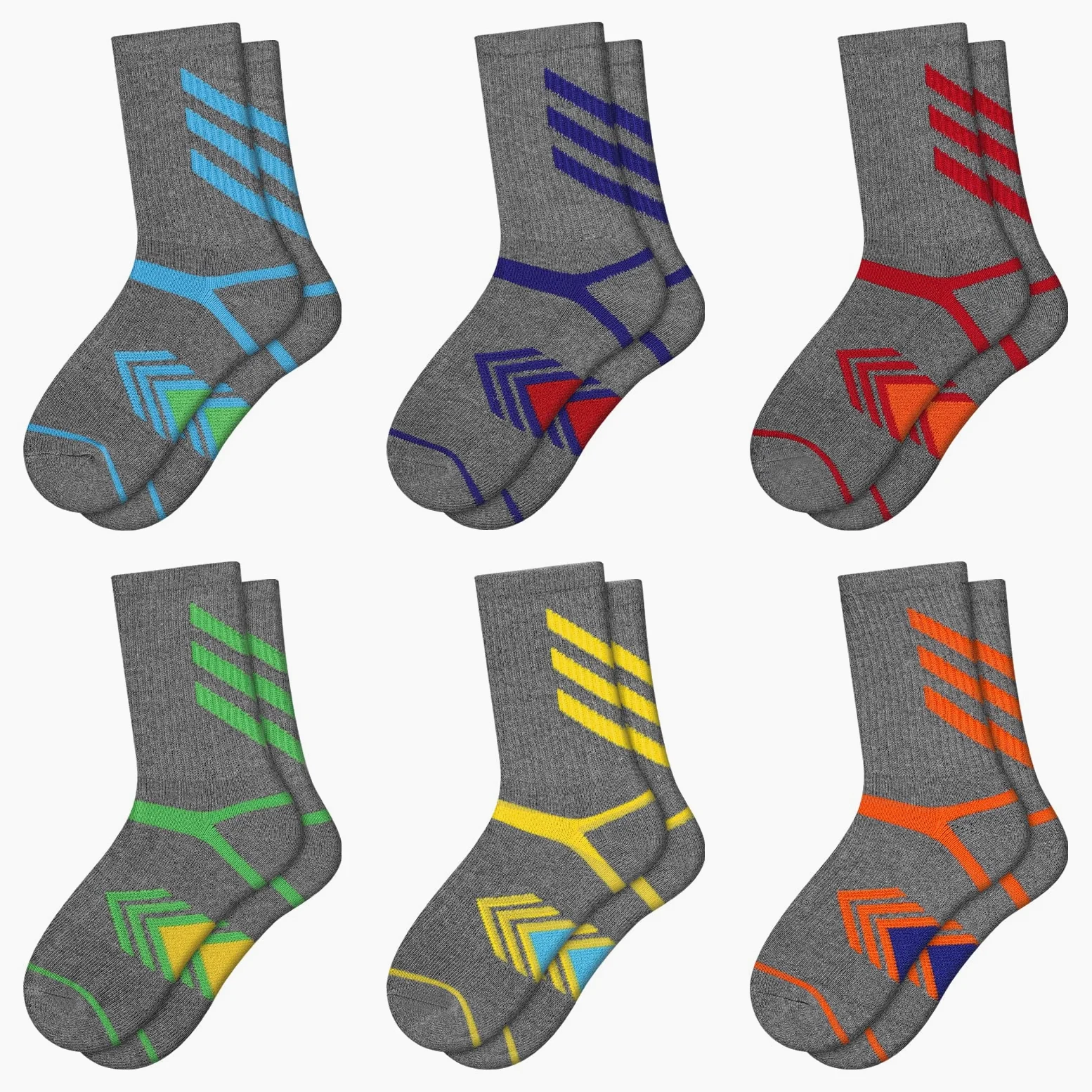 Comfoex Calcetines deportivos largos de algodón para niños, medio acolchado, 6 pares