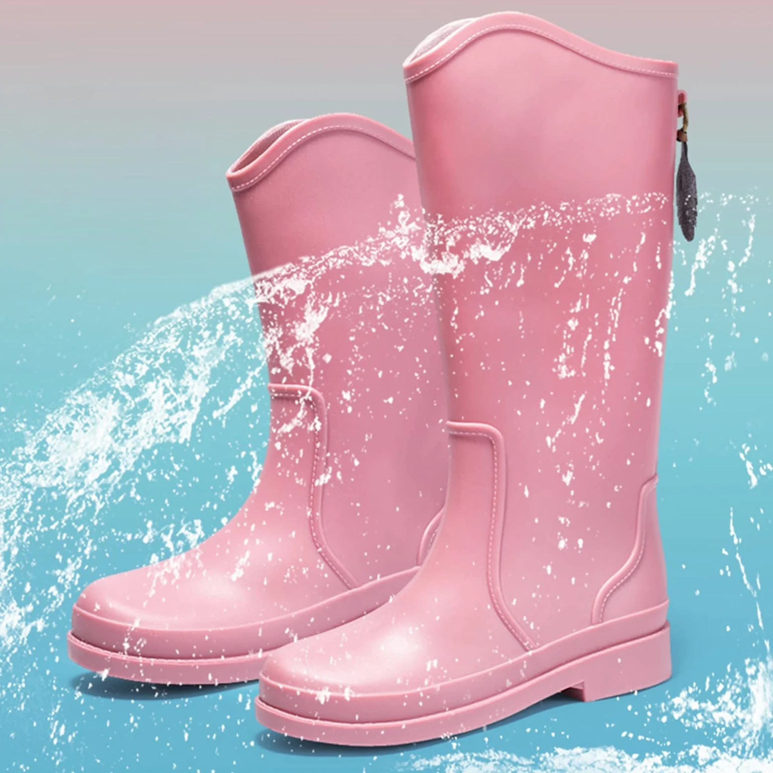 Botas de agua para mujer, zapatos de lluvia para mujer, zapatos de exterior, zapatos de goma de cocina, parte inferior suave, cómodas, botas de lluvia para mujer Wellington