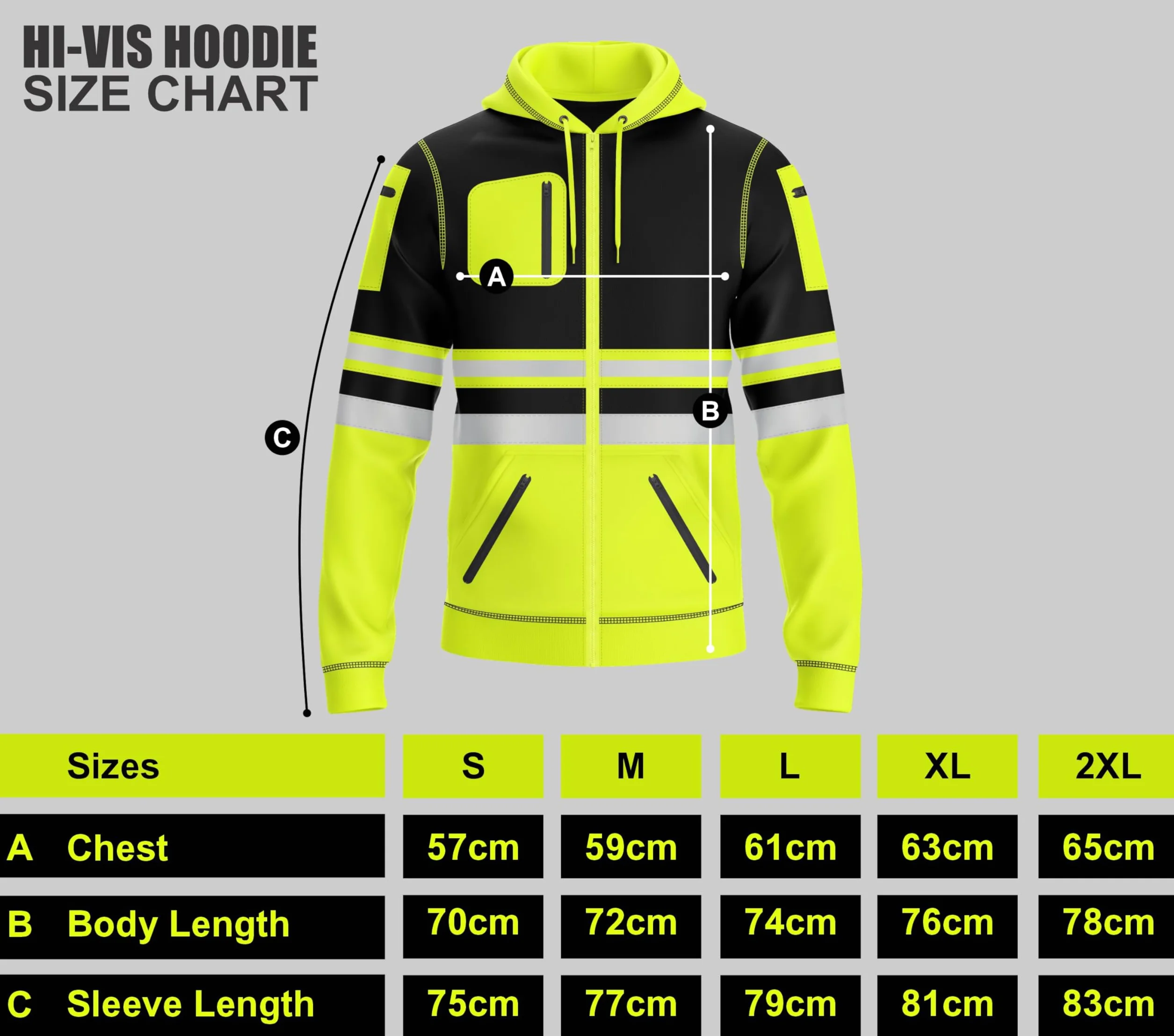 Mens Hi Vis Pullover Hoodie Reflective Tape Safety Work Drawstring Multi Zipped Pockets High Viz High Visibility Hoodie Sweatshirt