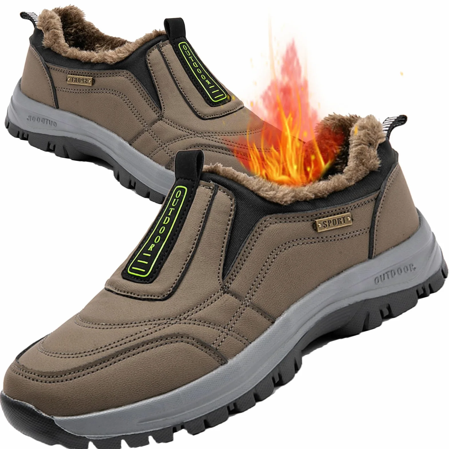 Zapatillas Hombre Invierno Cálidas Impermeable Cuero PU Deportivas Casual sin Cordones Zapatos para Correr Ligero Calzado Sneakers Comodos Calzado Ligero,Marrón,44/270mm