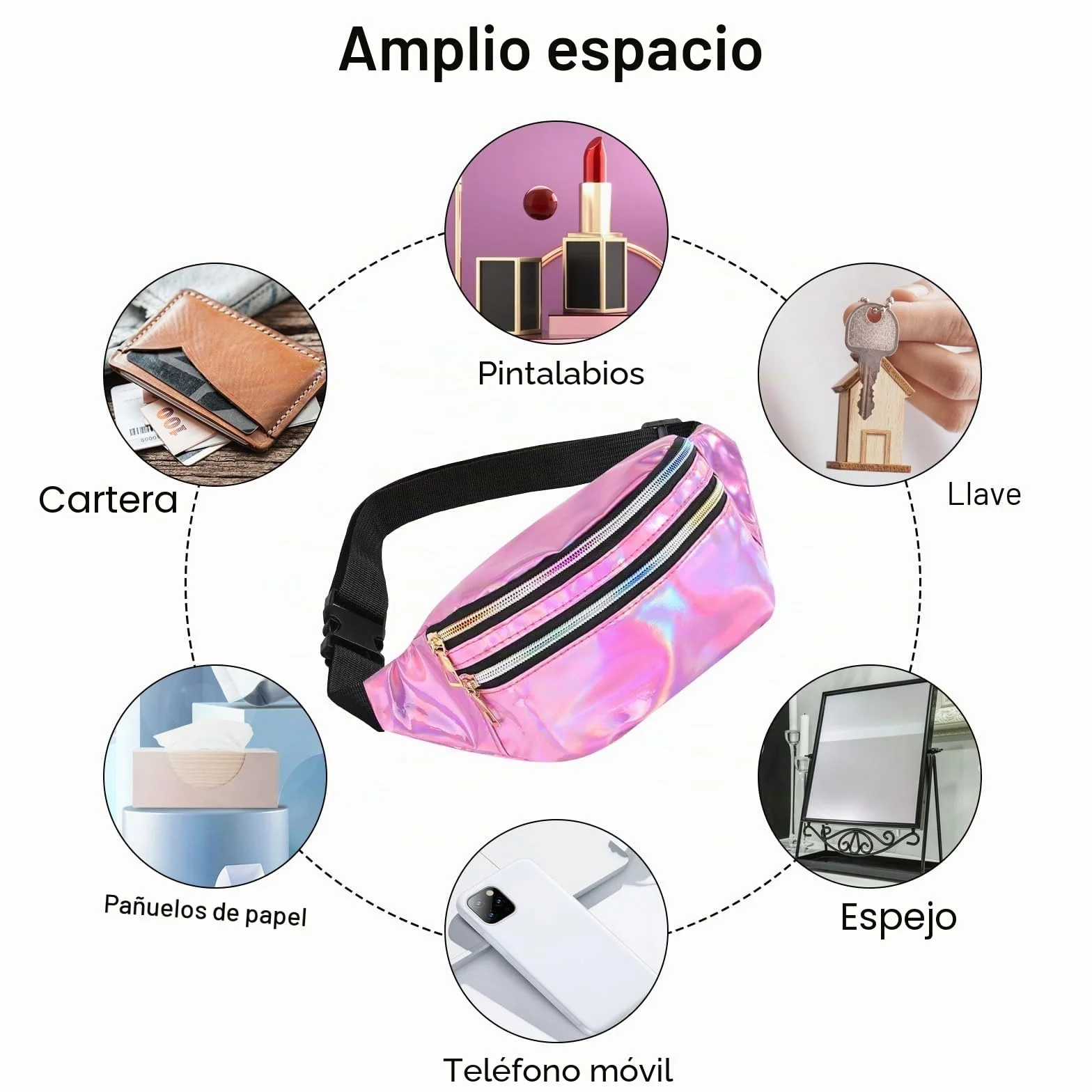 Riñonera Multicolor para Mujer, Niña y Niño con Decoración de Mariposa - Elegante Hipbag para Festivales, Morado, Talla Única, Diseño
