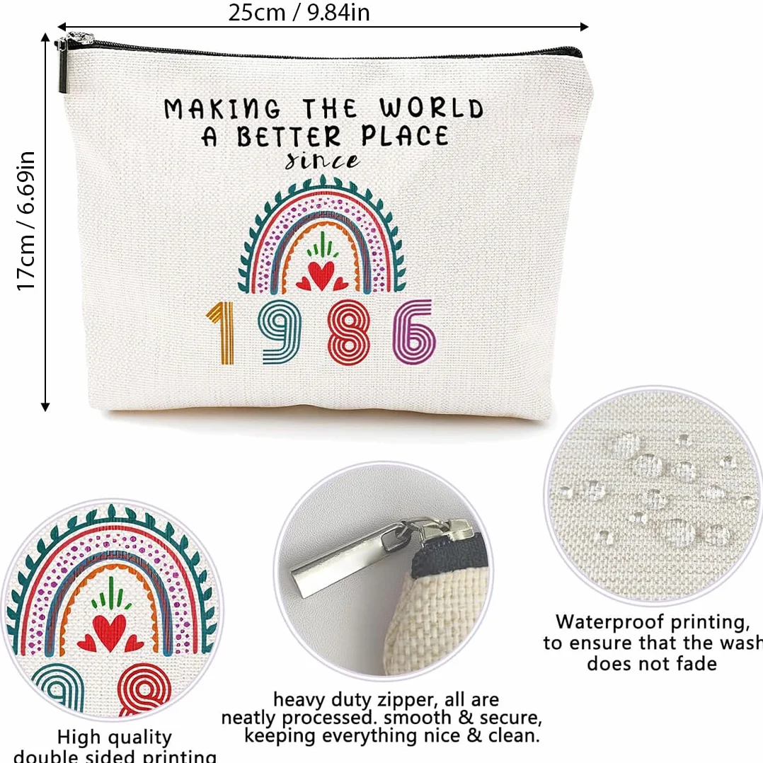 2 Pcs Regalo de Cumpleaños Ideal para Mujeres, Neceser 40 Cumpleaños, Cumpleaños para Esposa, Incluye Bolsa de Maquillaje y Calcetines de Cumpleaños para Mujeres (1986-40 años)