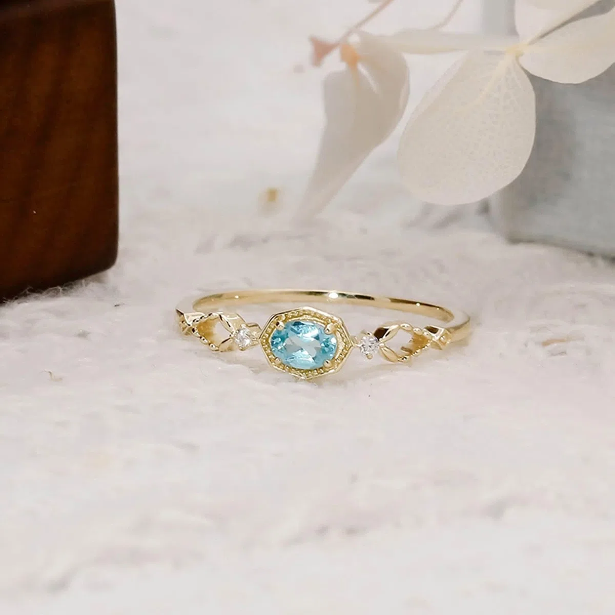 Anillo de boda oro amarillo 9 K/14 K/18 K ovalado apatite elegante filigrana pequeño