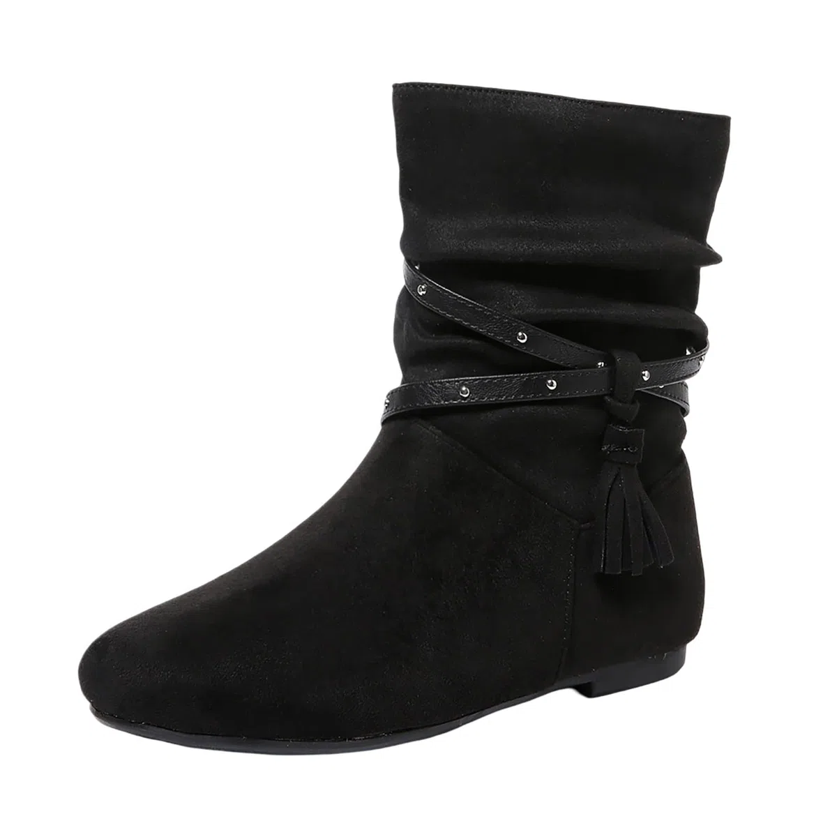 Generisch Botines de mujer con flecos Botas de ante informales para el día a día Botas cómodas con tacón bajo punta cerrada perfectas con vaqueros en invierno