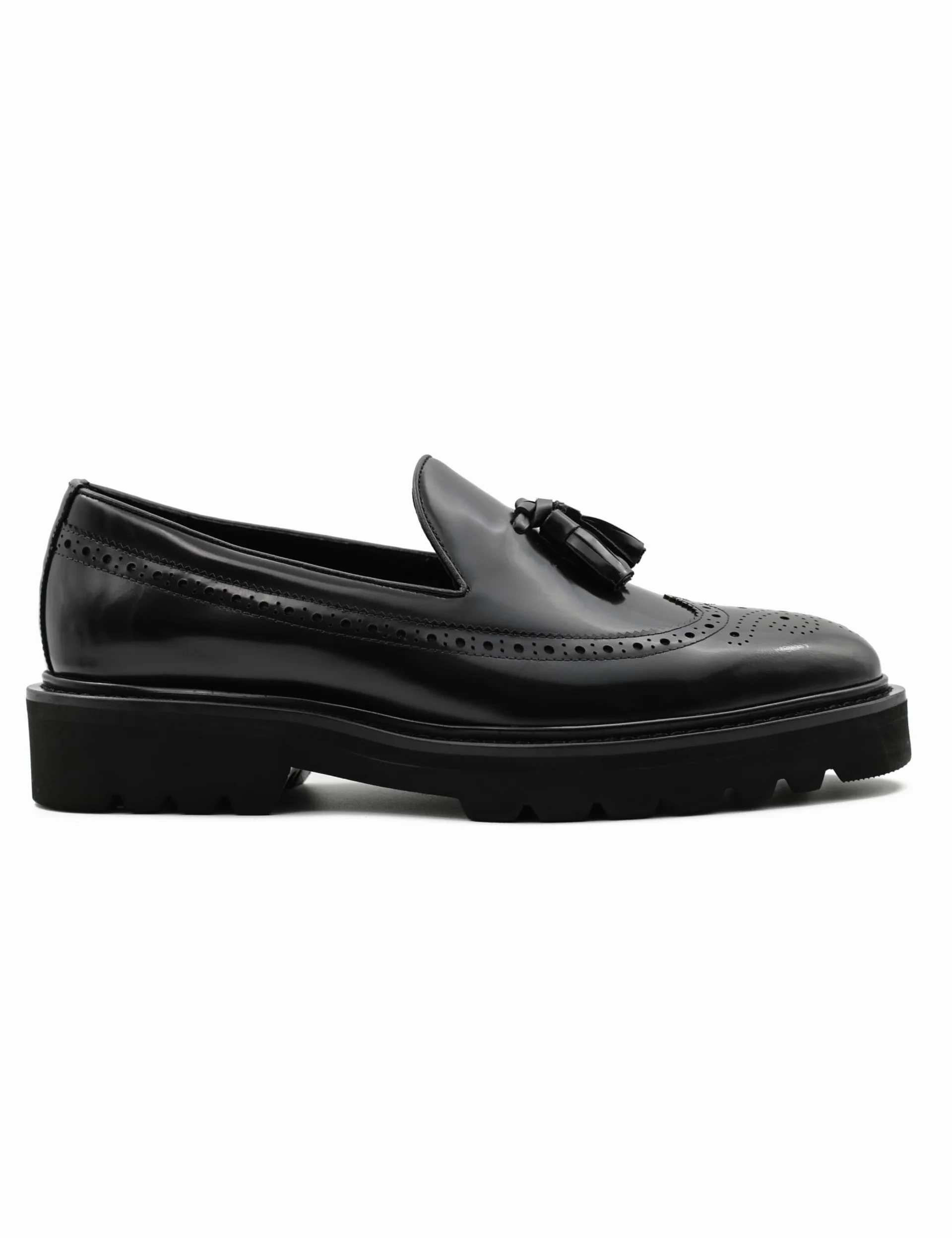 Mocasines de Cuero Genuino Brillante con borlas Estilo Retro Hechos a Mano con Suela de Goma y Suela Dentada para Hombre