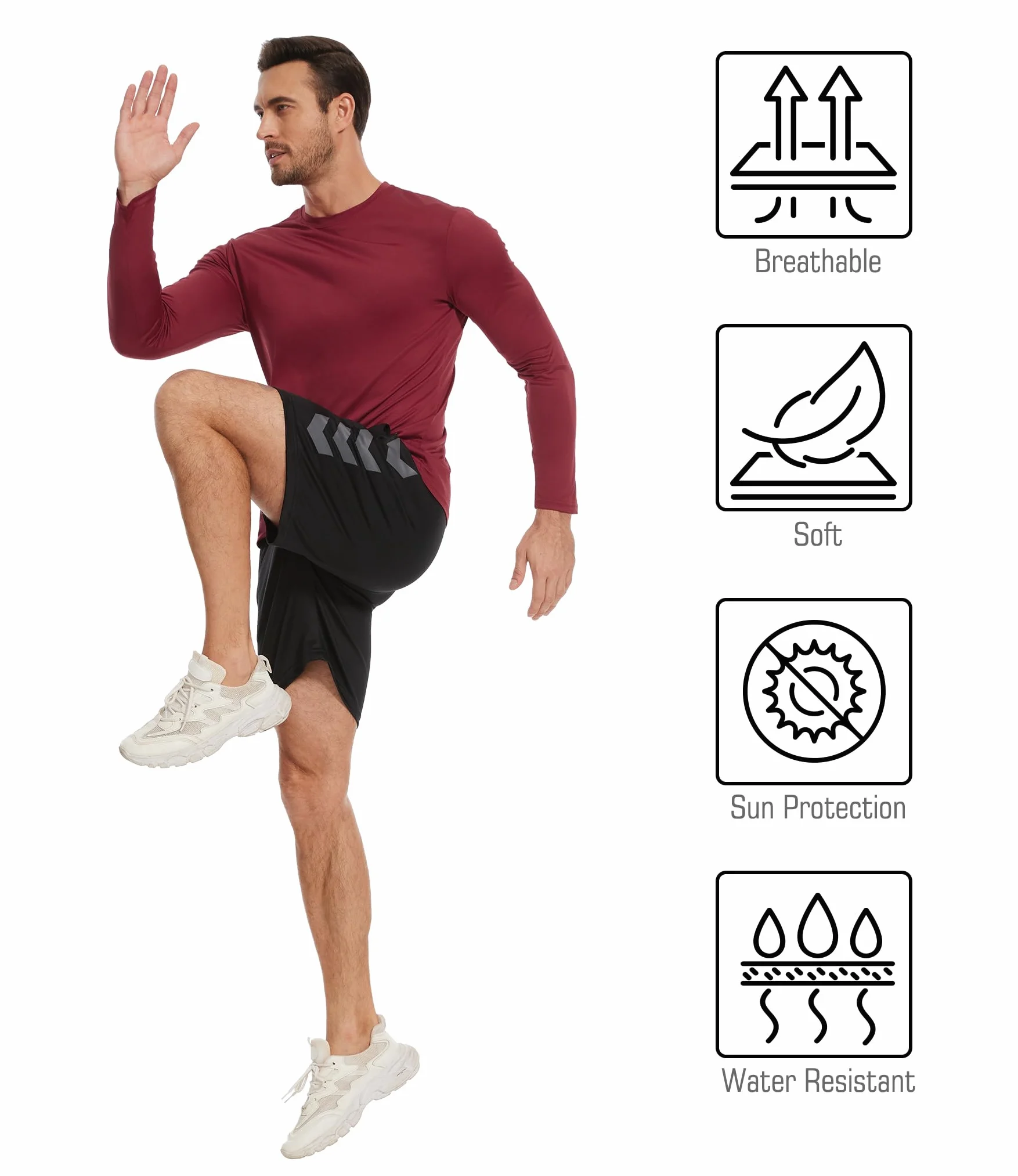 Kinglaman Paquete de 6/7 camisas ligeras de manga larga para hombre, ajuste seco, para entrenamiento, gimnasio, protección solar UPF SPF UV, secado rápido