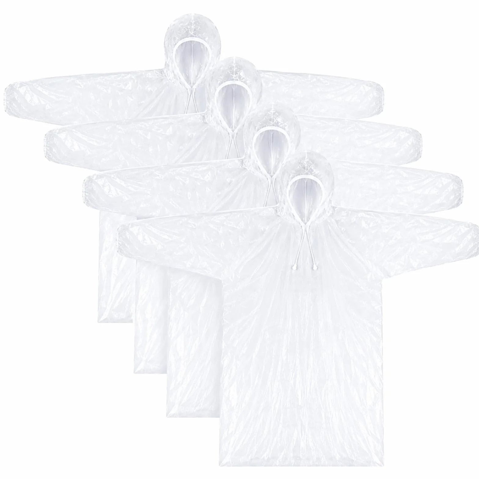 Lote de 4 Ponchos de Lluvia Desechables para Adultos, Capa Transparente Impermeable con Capucha y Mangas Sueltas, Protección Ligera para Senderismo Camping Parque de Atracciones