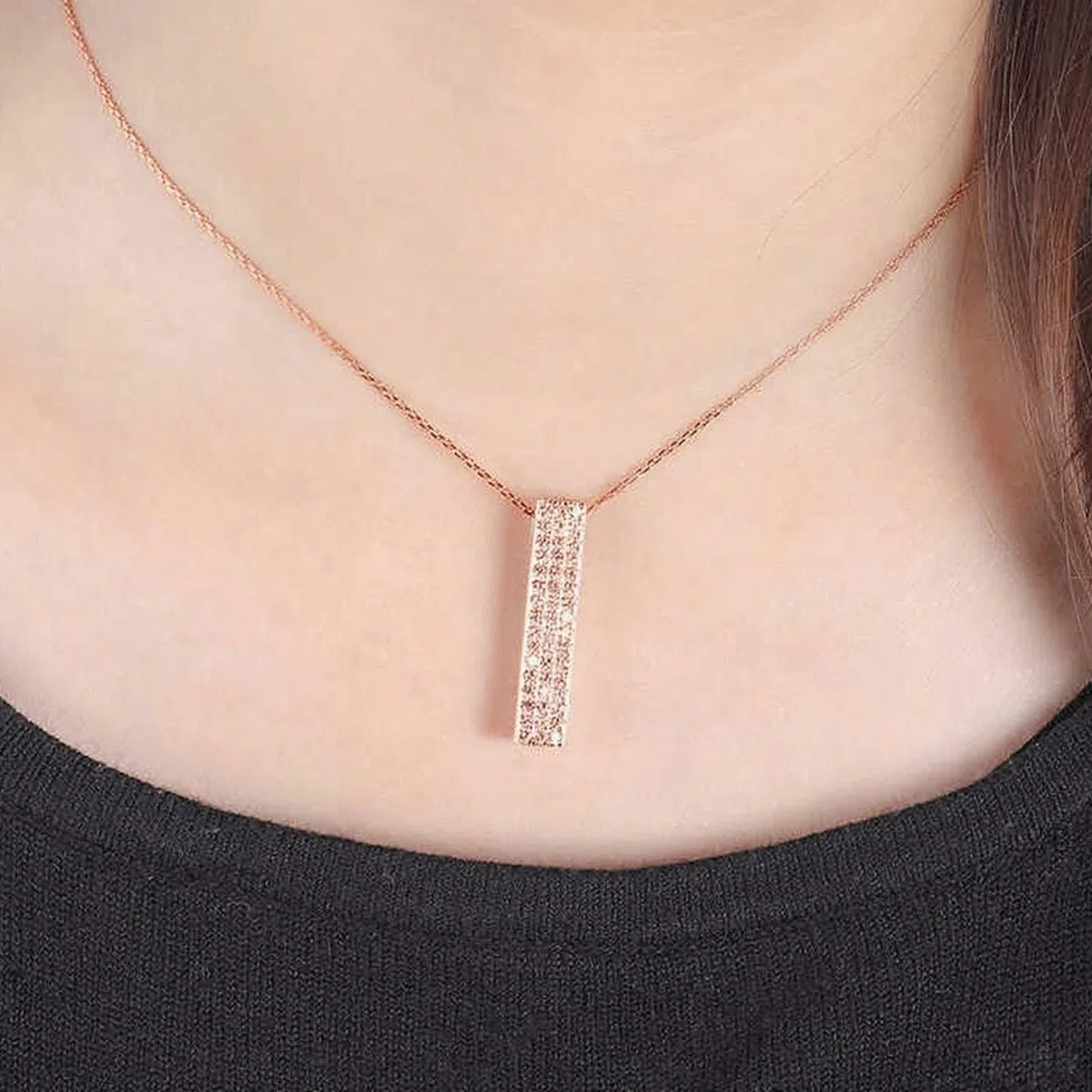 Collar de eslabones de cadena para mujer, collar rectangular con diamante creado en forma redonda, oro rosa de 9 quilates, 14 y 18 quilates