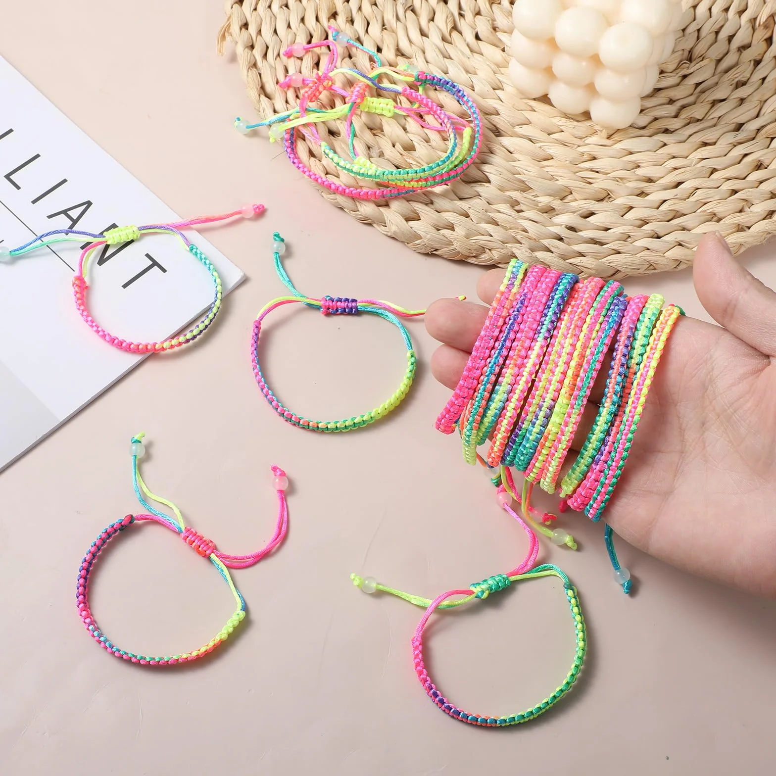 20 pulseras coloridas de la amistad, ajustables, para niños, pulseras tejidas, pulseras de la amistad para hombre y mujer