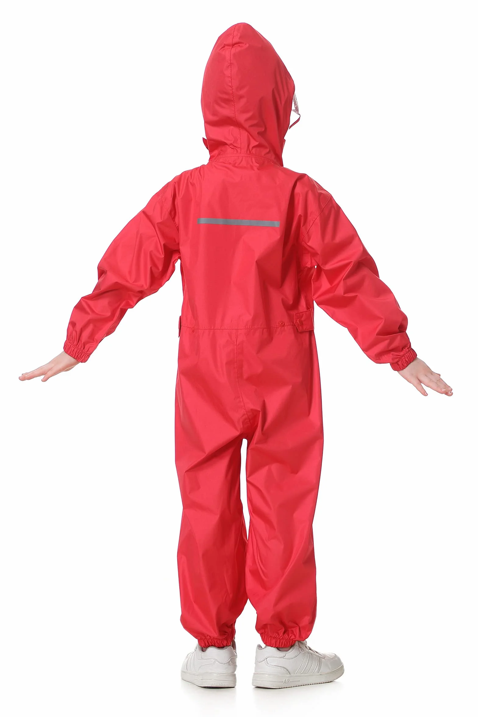 Chubasquero para Niños Mono Impermeable Traje de Lluvia Encapuchado Niñas Chaquetas de lluvia Poncho con Tira Reflectante, Rojo 2-3 Años